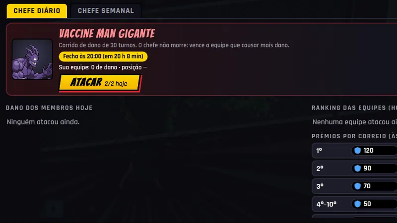 Guild boss screen: Giant Vaccine Man, with an attack button