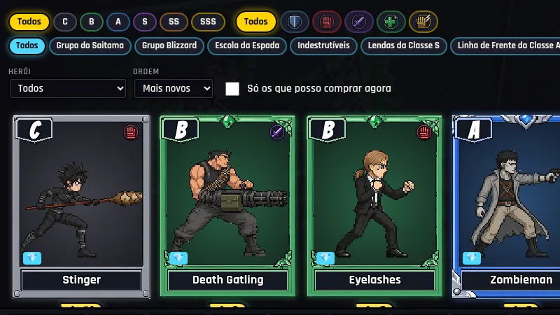 Market with hero cards listed in frames colored by rank