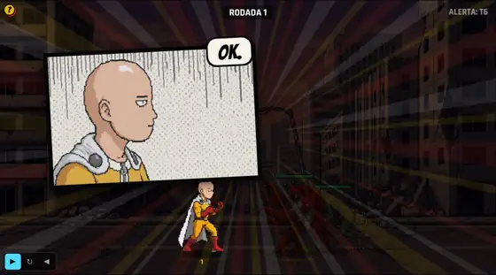 Saitama's entrance in a fight: a manga panel with the word OK, his serious stare and the ONE PUNCH banner